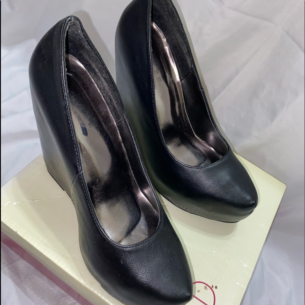 Black Leather Wedges